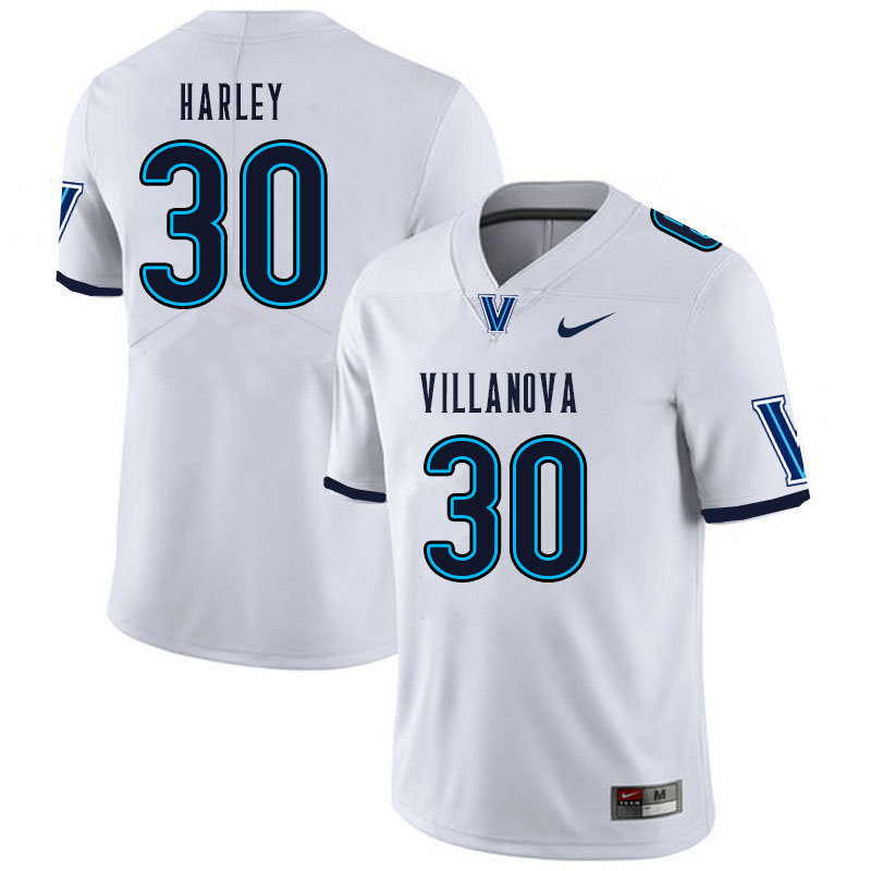 Men #30 Chantz Harley Villanova Wildcats College Football Jerseys Sale-White